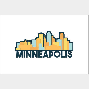 Orange, Teal, Yellow, Navy Minneapolis Skyline Posters and Art